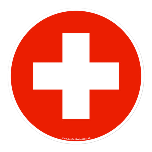 A sticker showcasing the Swiss flag.